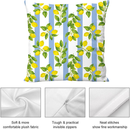 Lemon Throw Pillow Covers for Couch, Outdoor Decorative Pillow Cases for Couch Sofa Bed Chair Living Room Decor Set of 2 18"x18", Summer Cushion Cover