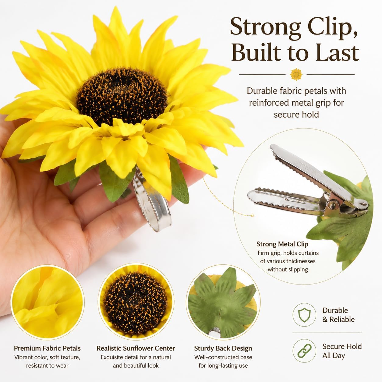 2Pcs Sunflower Curtain Tiebacks Yellow Floral Decor for Farmhouse Bedroom Window Treatments Decorative Drapery Tie Up Hooks No Drill Holders for Boho Curtains