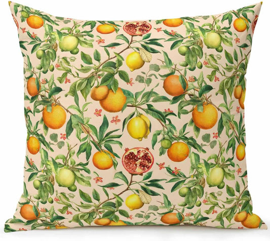 1 Pack Outdoor Throw Pillow, Yellow Lemons Waterproof Pillow with Insert Included, Summer Botanical Watercolor Orange Decorative Accent Cushion Sofa Pillows for Patio Porch, 16 x 16 in