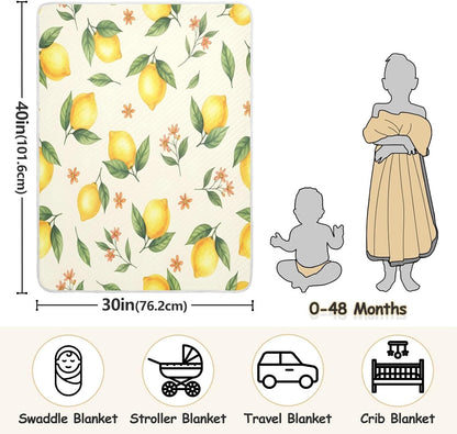 Yellow Lemons Baby Blanket 30"x40", Soft Cotton Toddler Blankets for Girls Boys with Warm Middle Layer, Lightweight Receiving Blanket for Newborn Crib Stroller