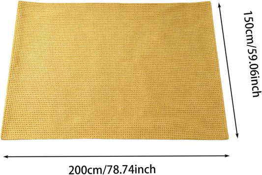 100% Cotton Blanket, Cooling Breathable and Soft for Summer, Breathable Waffle Blanket, Thick Cozy Waffle Weave Gifts, All Season (Yellow, S)