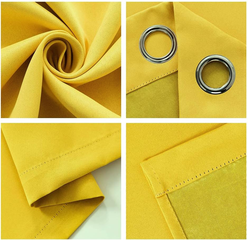 MERRYLIFE Thermal Insulated Grommet Blackout Curtain Decorative Window Curtain Panels Top Panel Drapes for Bedroom 54W×84L 1 Pair 2 Panels Yellow