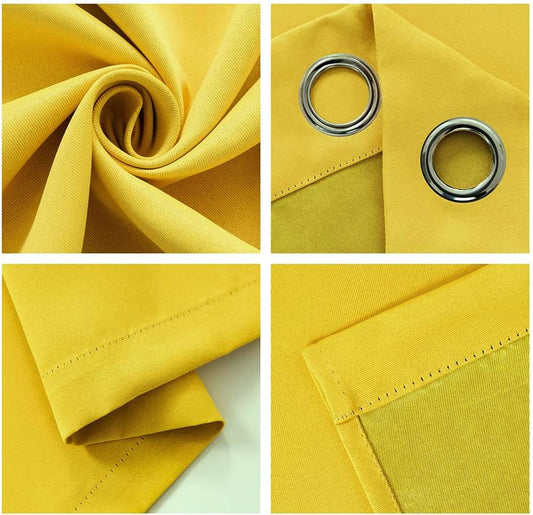 MERRYLIFE Thermal Insulated Grommet Blackout Curtain Decorative Window Curtain Panels Top Panel Drapes for Bedroom 54W×84L 1 Pair 2 Panels Yellow