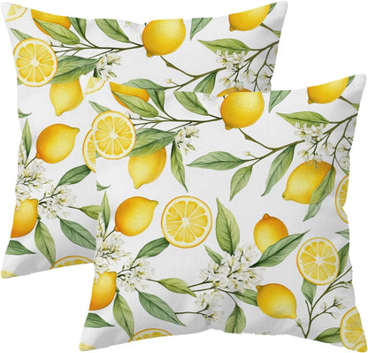 Spring Summer Lemons Throw Pillow Covers 18x18Inch Set of 2, Double-Side Print Decorative Pillowcases for Couch, Bedroom, Living Room (WL-DP-LS-Lemons, 18X18Inch)