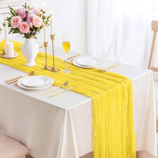 13.3FT Light Yellow Cheesecloth Table Runner Transparent Boho Table Runner Rustic Gauze Wedding Dining Table Decorations for Holiday Birthday Party Event Decorations