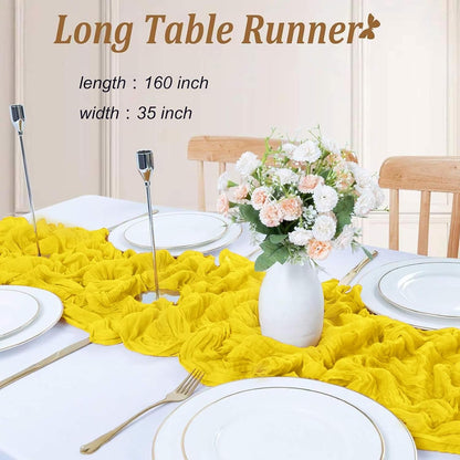 13.3FT Light Yellow Cheesecloth Table Runner Transparent Boho Table Runner Rustic Gauze Wedding Dining Table Decorations for Holiday Birthday Party Event Decorations