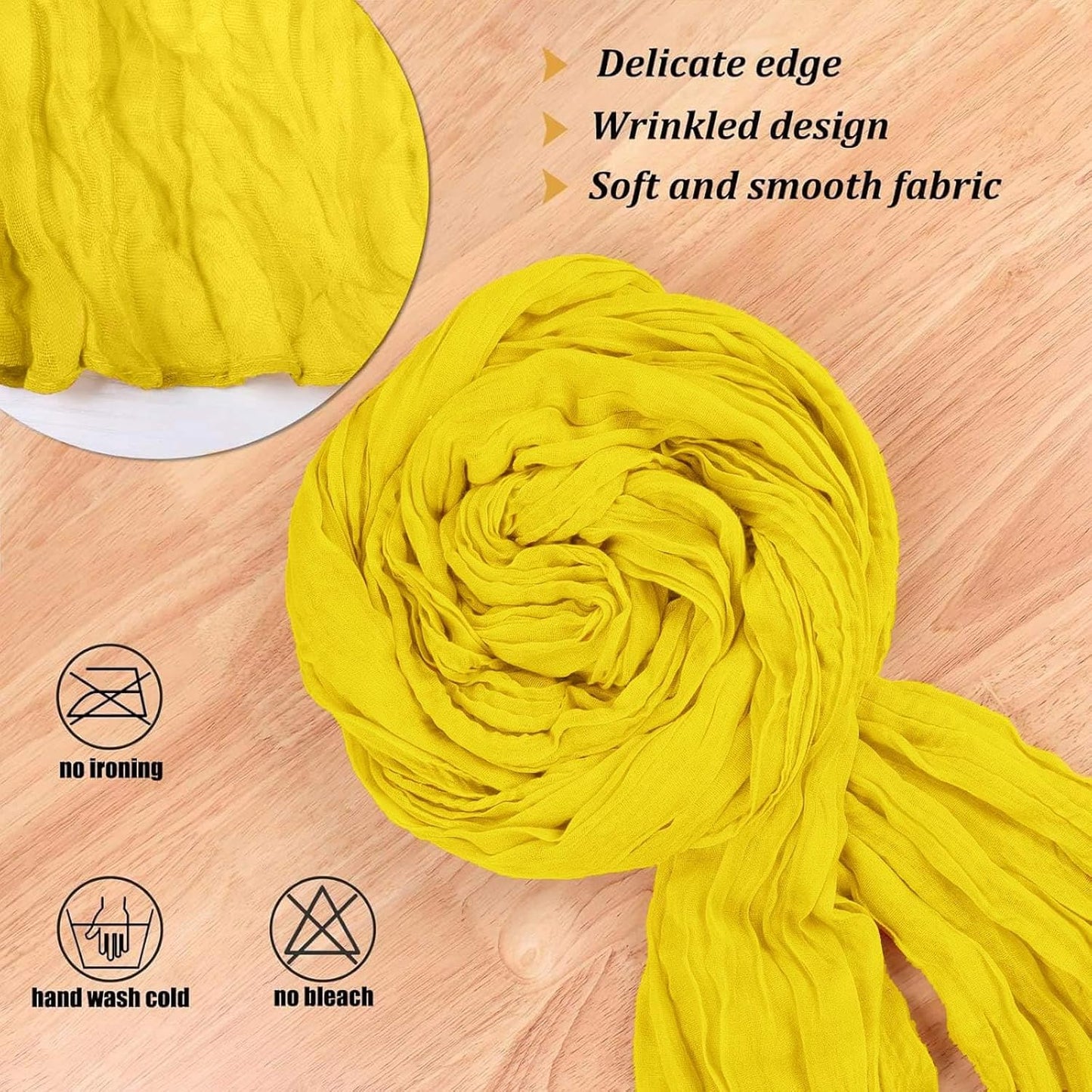 13.3FT Light Yellow Cheesecloth Table Runner Transparent Boho Table Runner Rustic Gauze Wedding Dining Table Decorations for Holiday Birthday Party Event Decorations