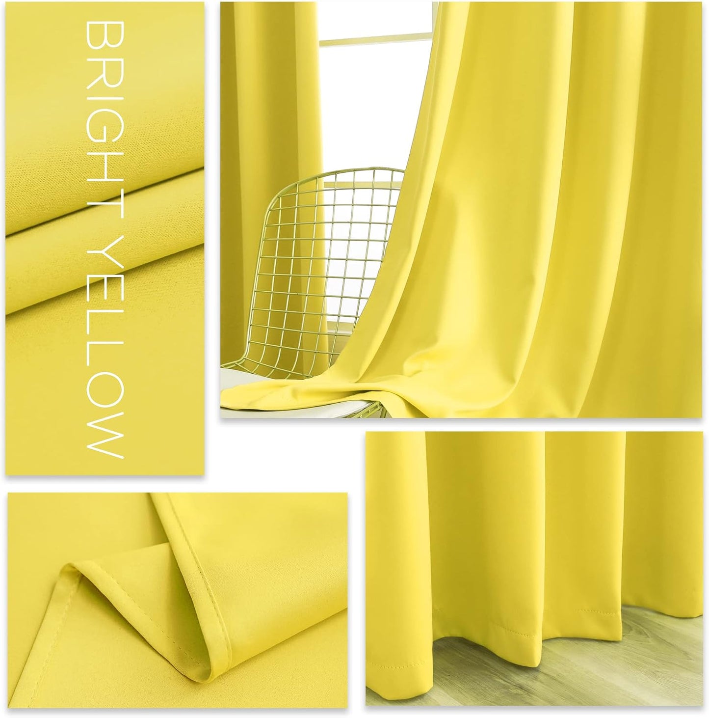 YGO Bright Yellow Blackout Curtains - Room Darkening Curtain Drapes Grommet Thermal Insulated Small Window Curtains for Kids Bedroom, 2 Panels Sets (34 x 54 Inches Long, Lemon Yellow)