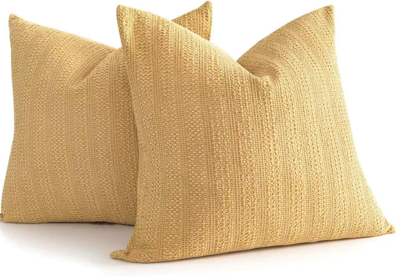 26x26 Pillow Covers Boho Euro Shams Set of 2 Decorative Throw Pillow Covers Cotton Large Square Pillowcase for Couch Bed, Yellow
