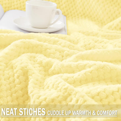 Exclusivo Mezcla Fleece Throw Blanket Extra Large, Super Soft and Warm Blankets for Couch, Sofa and Bed Waffle Textured, Cozy, Fuzzy and Lightweight (Light Yellow, 50x70 Inches)