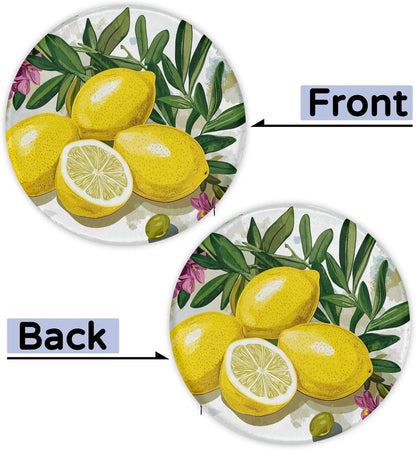 Lemons Yellow Round Chair Cushion for Dining Foam Seat Cushion Cover with Ties Reversible Removable Seat Chair Pads for Indoor Kitchen Decor 14 Inch
