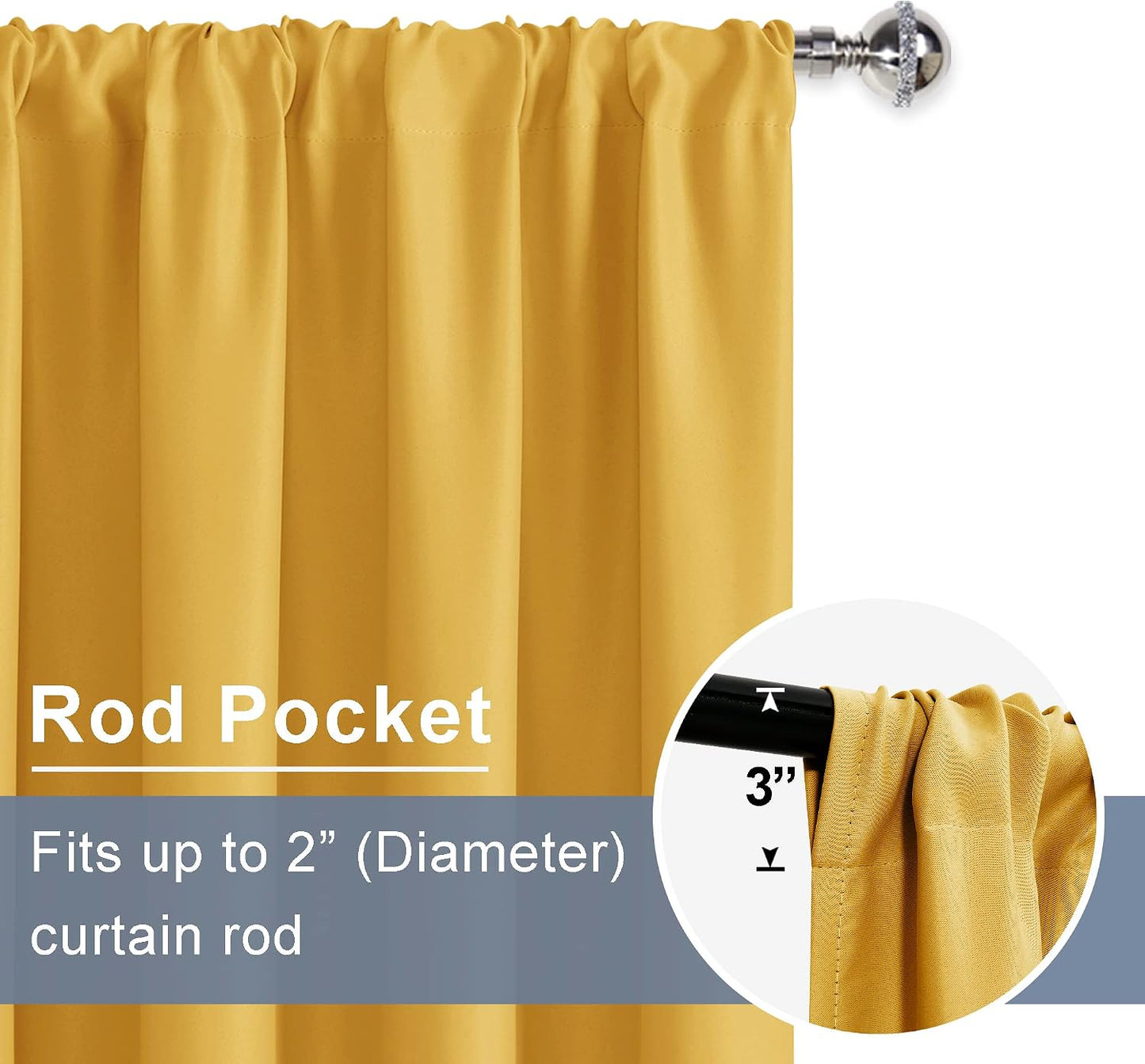 JIUZHEN Blackout Curtains for Bedroom/Living Room - Thermal Insulated Light Blocking Curtains, Rod Pocket Curtains with Tiebacks, Room Darkening Curtains, 42 x 63 Inch, 2 Panel, Mustard Yellow