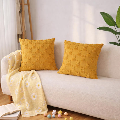 Yuubin Easter Bunny Pillow Covers 18x18 Set of 2,Rabbit Soft Plush Faux Fur Yellow Spring Throw Pillow Cases for Home Decorations Sofa Bedroom Living Room Couch Bed Decor