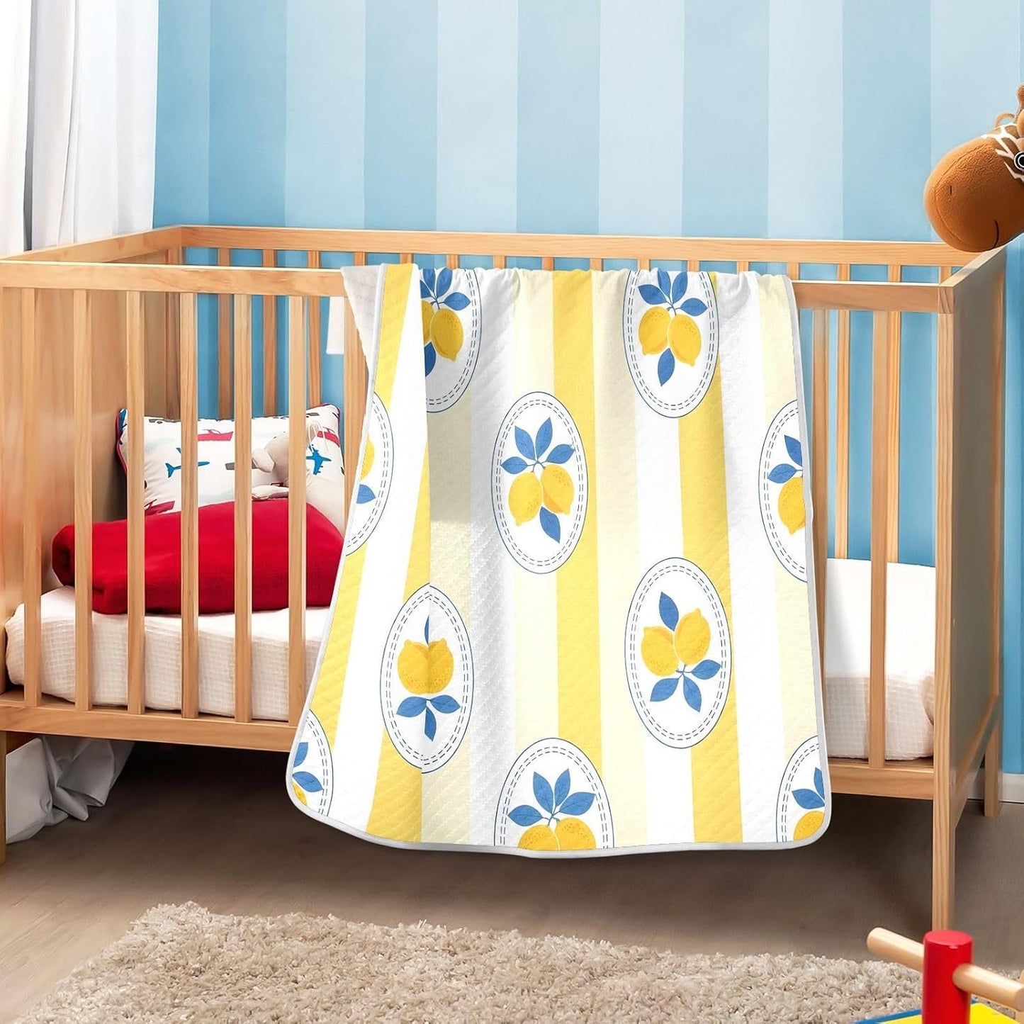 Lemon Yellow Stripe Baby Blanket 30"x40", Soft Cotton Toddler Blankets for Girls Boys with Warm Middle Layer, Lightweight Receiving Blanket for Newborn Crib Stroller