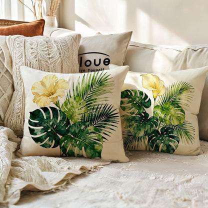 ULOVE LOVE YOURSELF Tropical Greenery Throw Pillow Covers 4Pack, Monstera Palm Floral Farmhouse Summer Decorative Pillowcases 18×18,Boho Botanical Cushion Covers for Porch Patio Decor(Green/Yellow)