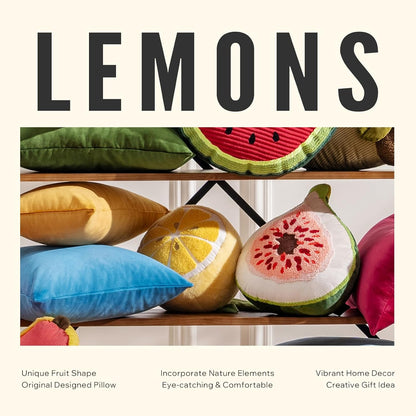 Phantoscope Fruit Shaped Pillows Series Lemon Shaped Throw Pillow, Fun Home Decor of Fruit Themed Shaped Cushions, Decorative Shaped Pillow for Couch Bed and Chair, Yellow, 10 x11.5 inches