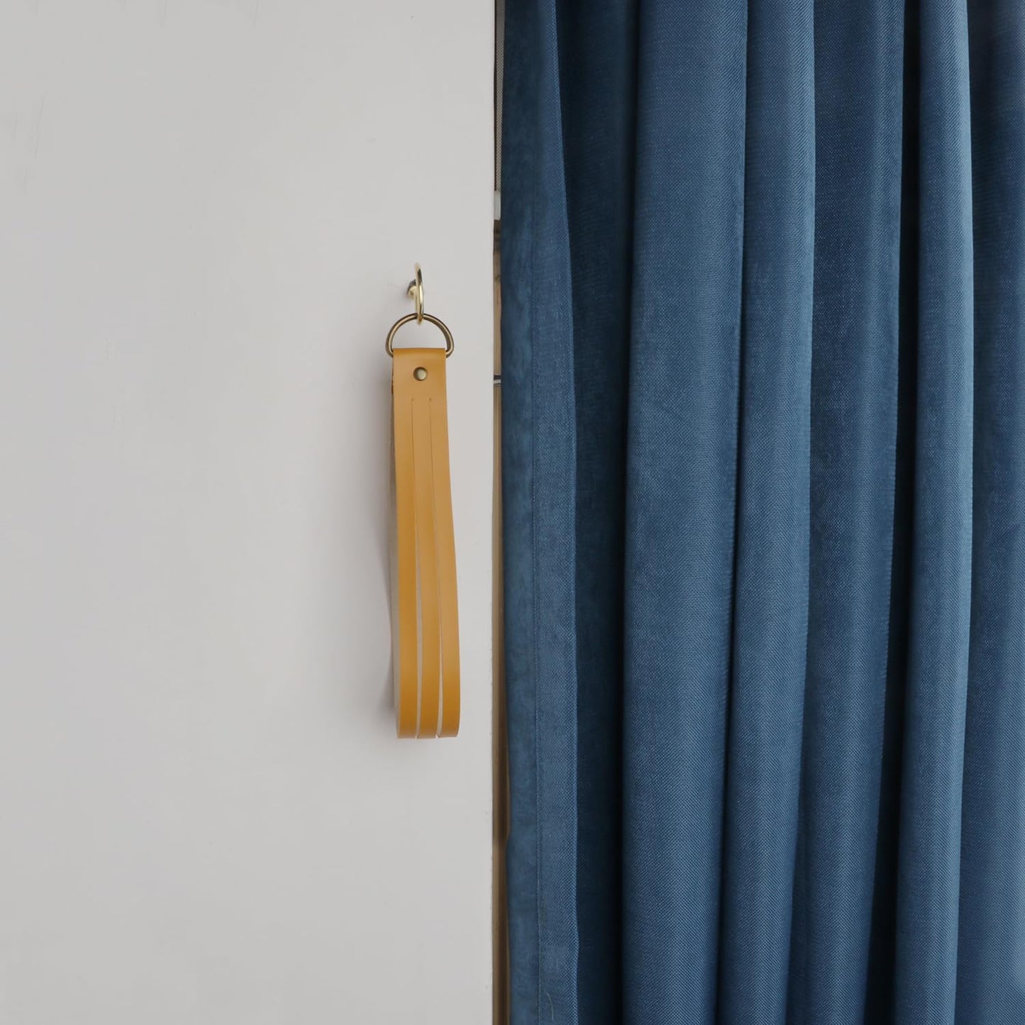 Leather Curtain Tiebacks Curtain Buckle Vintage Curtain Tie Backs Leather Curtain Rod Holder for Home Offic Living Room Bedroom 2 Pcs (Earth Yellow, Narrow)
