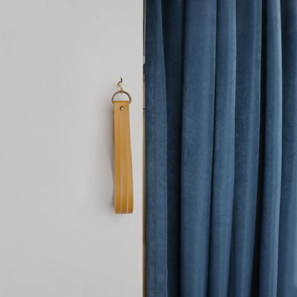 Leather Curtain Tiebacks Curtain Buckle Vintage Curtain Tie Backs Leather Curtain Rod Holder for Home Offic Living Room Bedroom 2 Pcs (Earth Yellow, Narrow)