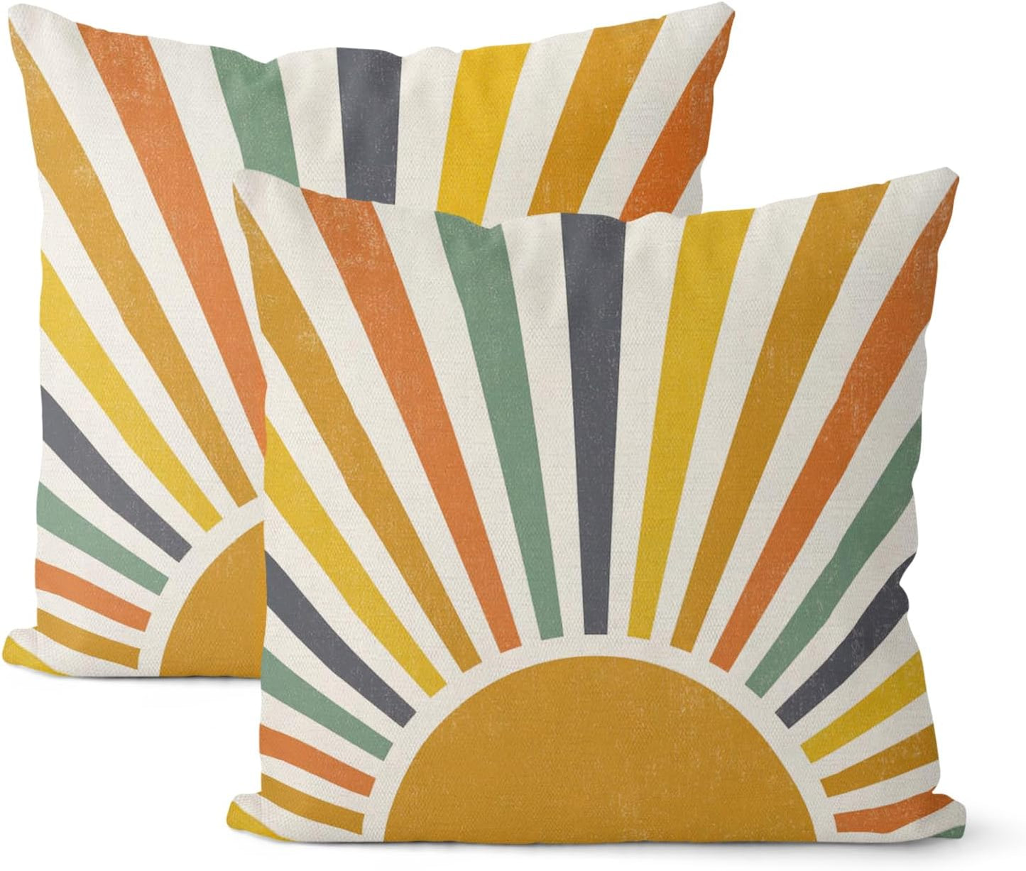 Summer Pillow Covers 24x24 Inch 2 Pcs Boho Mustard Yellow Sunshine Outdoor Decor Throw Pillows Stripes Rainbow Sun Farmhouse Holiday Decoration Pillowcase Linen Cushion Cover for Couch Sofa Bed
