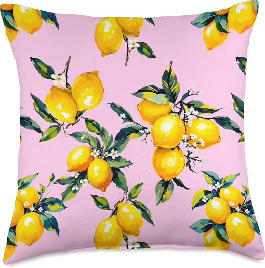 Lemon citrus summer Mediterranean art Throw Pillow