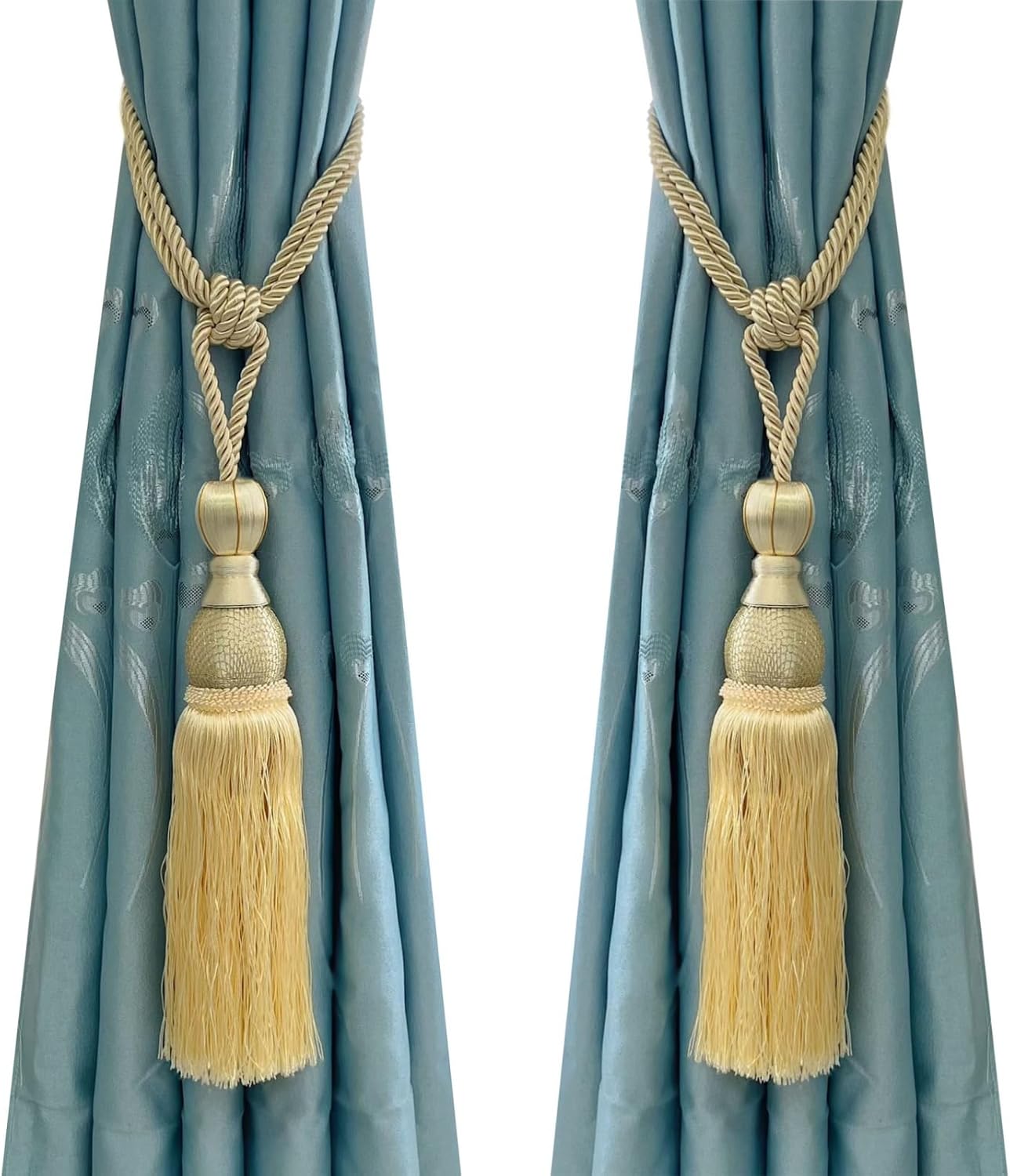 Selling Wonderful Curtain Holdbacks Curtains Tiebacks Home Decorative Braided Buckle Fastener Accessories Window Drapery Ball Tassels Tiebacks, Set of 2(Light Yellow)