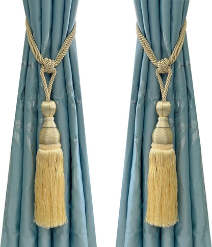 Selling Wonderful Curtain Holdbacks Curtains Tiebacks Home Decorative Braided Buckle Fastener Accessories Window Drapery Ball Tassels Tiebacks, Set of 2(Light Yellow)