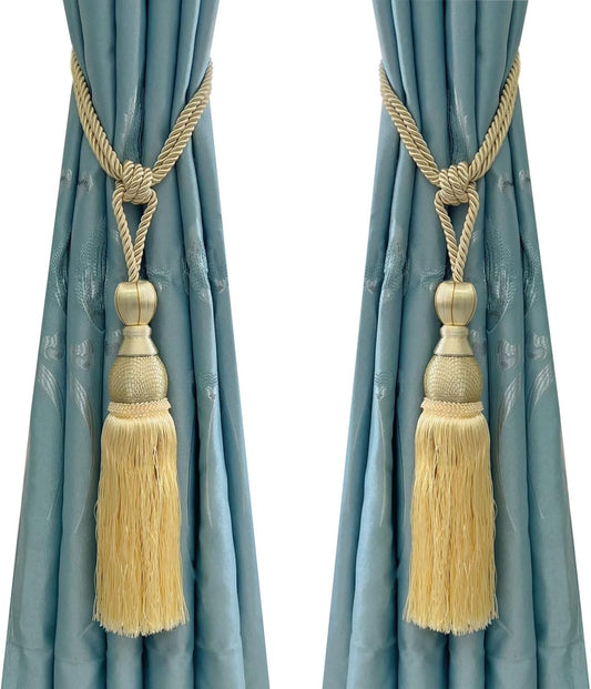 Selling Wonderful Curtain Holdbacks Curtains Tiebacks Home Decorative Braided Buckle Fastener Accessories Window Drapery Ball Tassels Tiebacks, Set of 2(Light Yellow)