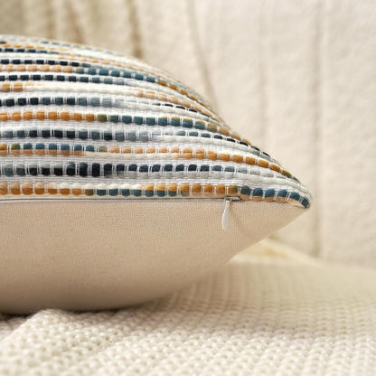 Aeckself Boho Striped Pillow Cover 12x20, Rectangle Decorative Lumbar Throw Pillow Cover Chenille Neutral Pillowcase for Couch Bedroom Living Room, Yellow Gray