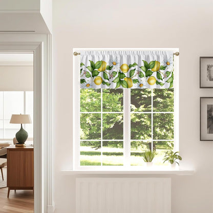 Lemon Valance, 54x18 Inch Lemon Kitchen Curtains for Window, Summer Cafe Kitchen Curtains with Rod Pocket, Lemons Curtains for Kitchen in Linen Fabric for Bedroom Home Decor, Yellow Lemon Design