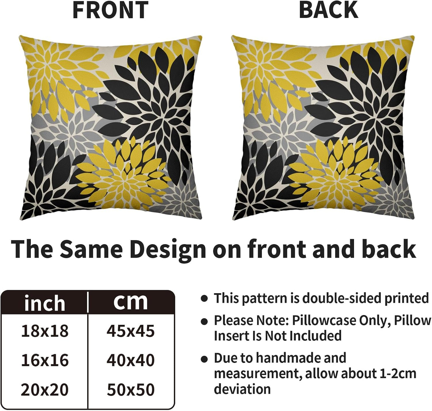 Black Light Yellow Pillow Covers 20X20 Inch Set of 2, Spring Summer Floral Dahlia Flower Cream Decorative Throw Pillow Covers Outdoor Modern Farmhouse Cushion Case for Home Couch Sofa Bed Decor