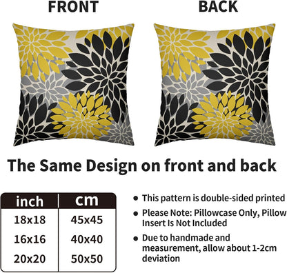 Black Light Yellow Pillow Covers 20X20 Inch Set of 2, Spring Summer Floral Dahlia Flower Cream Decorative Throw Pillow Covers Outdoor Modern Farmhouse Cushion Case for Home Couch Sofa Bed Decor