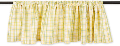 DII Window Valance Collection, 100% Cotton, Pre-Shrunk, Machine Washable, 2 Inch Curtain Rod Pocket, Single Panel, 72x14, Lemon Fresh Plaid