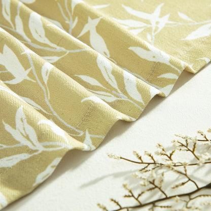 VOGOL Yellow Leaf Print Tie Up Kitchen Valance, 52 x 18, 1 Panel | Linen Textured Fabric, Softens Natural Light, Country Style, Rod Pocket Top, for Dining Room