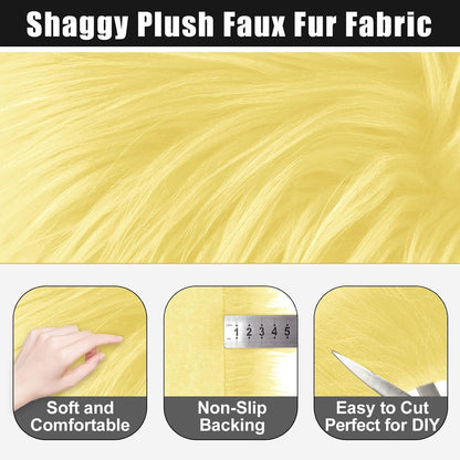 Light Yellow 2x60Inch Faux Fur Shaggy Plush Faux Fur, Fabric Precut Strips Fluffy Fuzzy Faux Fur, Craft Beard Hair, Beard Miniature Dolls Rugs Mats Gift, Winter Halloween Christmas Costume Party Decor