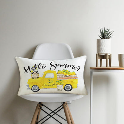 TAJWE Hello Summer Throw Pillow Cover 12x20 Inch Yellow Truck Lemon Gnome Decorative Pillowcase Farmhouse Seasonal Lumbar Cushion Case for Sofa Couch Porch Home Decor