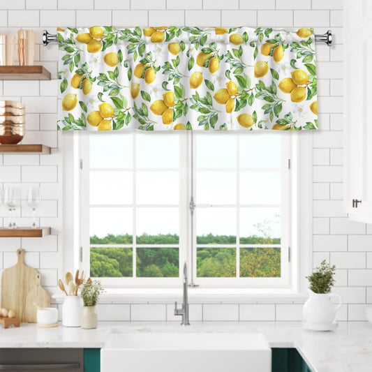 Yellow Lemon Valances for Kitchen Spring Fruit Short Curtains 54x18 Inch Watercolor Summer Valance Seasonal Decor for Home Living Room
