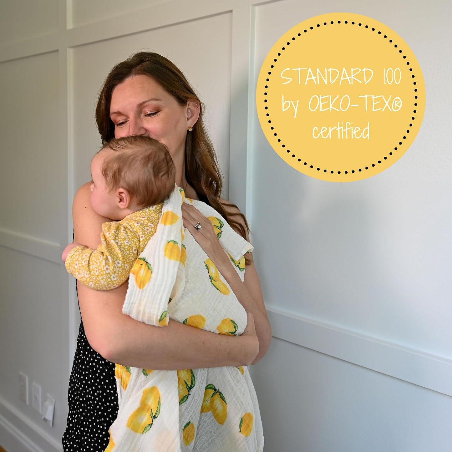 LollyBanks 100% Cotton Muslin Swaddle Blanket, Lemon Print, 47 x 47 Inches, Baby, Toddler, Female