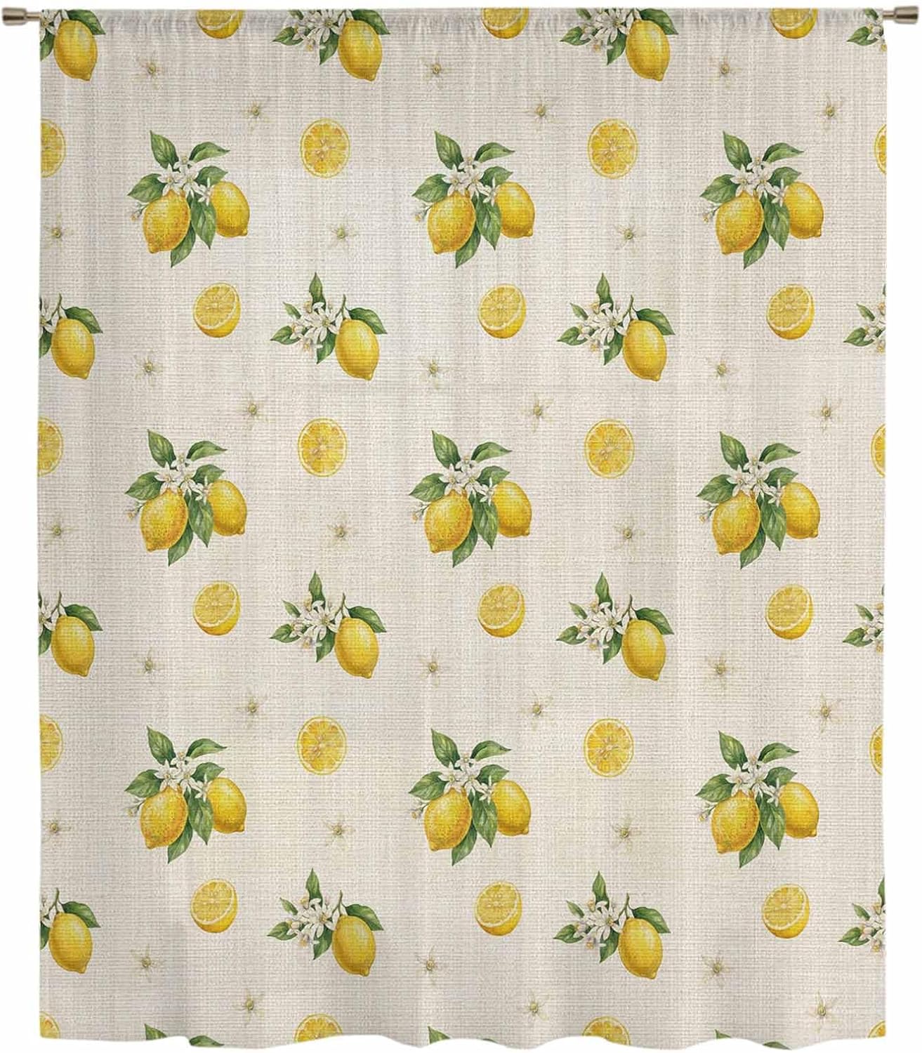 Sheer Curtains 63 Inches Long for Living Room/Bedroom, Cute Lemon Summer Rod Pocket Voile Kitchen Curtains & Drapes Window Treatment 1 Panel, 52"W x 63"L Farmhouse Floral Retro Linen Texture