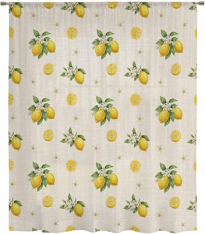 Sheer Curtains 63 Inches Long for Living Room/Bedroom, Cute Lemon Summer Rod Pocket Voile Kitchen Curtains & Drapes Window Treatment 1 Panel, 52"W x 63"L Farmhouse Floral Retro Linen Texture