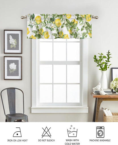 Nature Window Valance Flowering Lemon Woody Plant Romance Habitat Citrus Fresh Background Window Treatment Valances, Rod Pocket Curtain Valances for Kitchen Bedroom, 54" X 18", 1 Panel, Fern Green