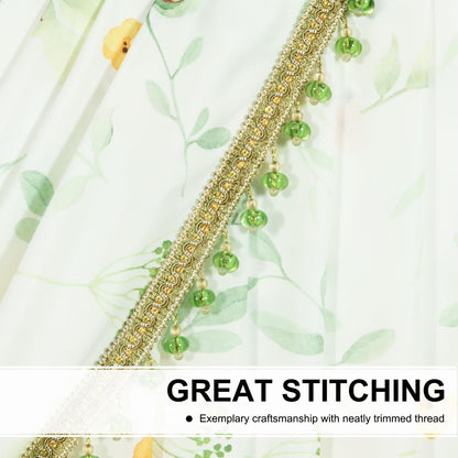 Leeva Waterfall Valance Sheers for Windows - Elegant Yellow Flower & Green Plant Print Valances, Soft Touch Swag Design, 39 Inches Wide, Perfect for Living Room & Bedroom