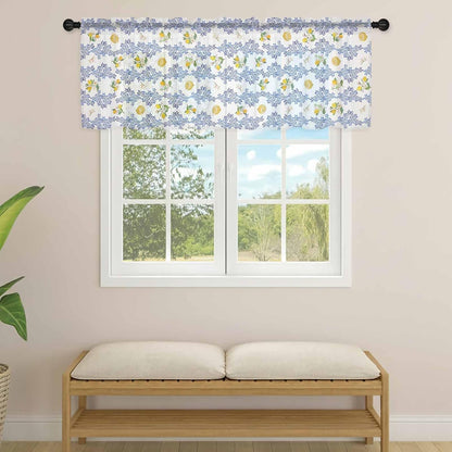 Sheer Window Valance Lemon Floral Semi Voile Short Curtain Rod Pocket Summer Fruit Blue Leaves Valances Window Treatment for Bedroom Living Room Kitchen 54x18in