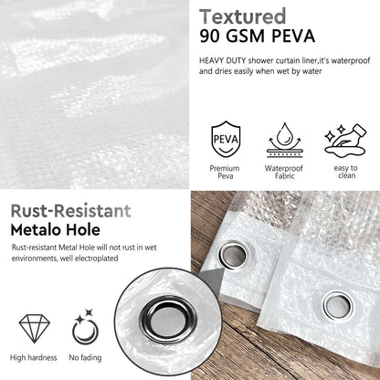 3 in 1 Shower Curtain Set, Checkered Minimalist Shower Curtain and PEVA Liner Sets swith 12 Metal Double Sided Shower Curtain Hooks, White Line Simple Modern Shower Curtain for Bathroom, 72x72, Yellow