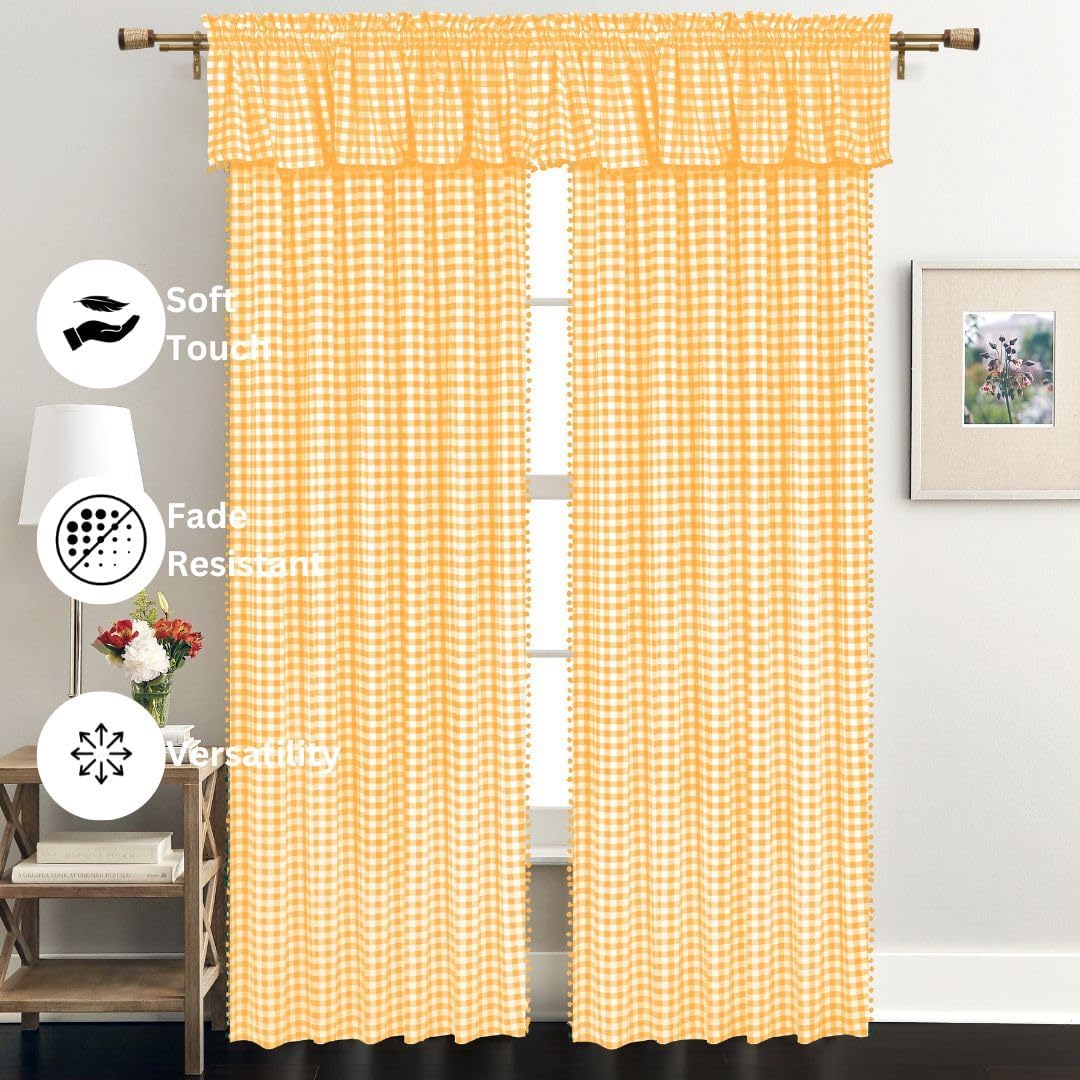 2 Panels Curtain Valances for Kitchen Windows, Bathroom, Living Rooms - Rod Pocket Short Curtain Topper Window Treatment - Farmhouse Rustic Window Valances (2 Pack, W60 x L14, Yellow)