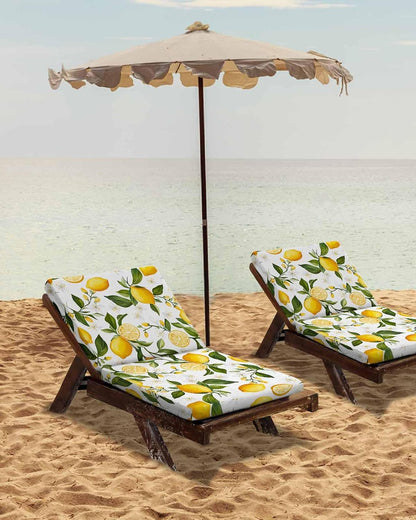 Lemon Summer Outdoor Cushion Cover Floral Lemon Yellow Green Waterproof Patio Chair Seat Slipcovers with Zipper & Tie Couch Cushion Covers Furniture Protector, 2 Pcs, 20"x18"x4"