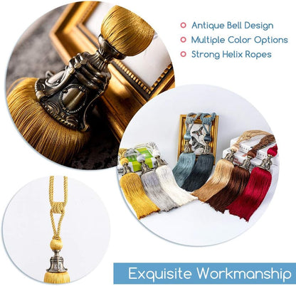 Melodieux Decorative Curtain Tiebacks Antique Tassels Holdbacks - Home Office Window Drapery Fasteners Fringe Ropes, Set of 2 (Yellow)
