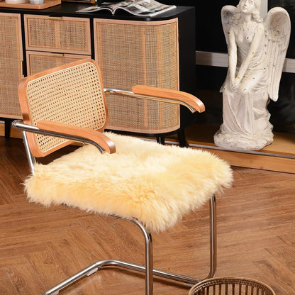 IRIWOOL Square Fur Sheepskin Chair Cover Seat Cushion Pad Super Soft Area Rugs for Living Bedroom Sofa 18" x 18" (Yellow, 18" x 18" (Pack of 1))