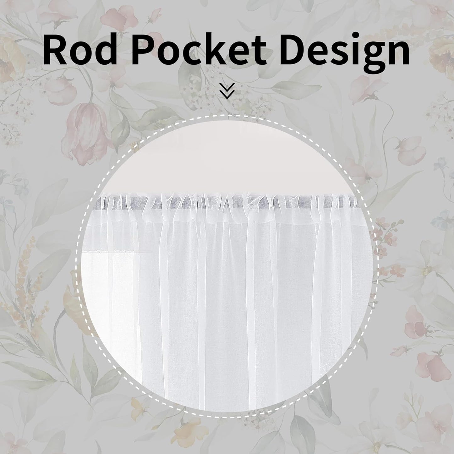 Floral Sheer Curtains for Living Room 63 inch Length 2 Panels Set Elegant Yellow Flower Spring Printed Window Curtain Chiffon Drapes for Bedroom