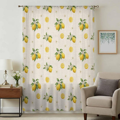 Sheer Curtains 63 Inches Long for Living Room/Bedroom, Cute Lemon Summer Rod Pocket Voile Kitchen Curtains & Drapes Window Treatment 1 Panel, 52"W x 63"L Farmhouse Floral Retro Linen Texture