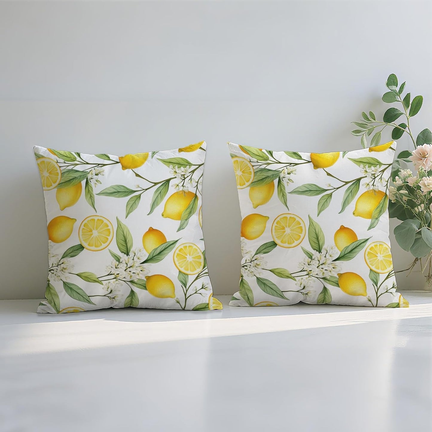 Spring Summer Lemons Throw Pillow Covers 18x18Inch Set of 2, Double-Side Print Decorative Pillowcases for Couch, Bedroom, Living Room (WL-DP-LS-Lemons, 18X18Inch)